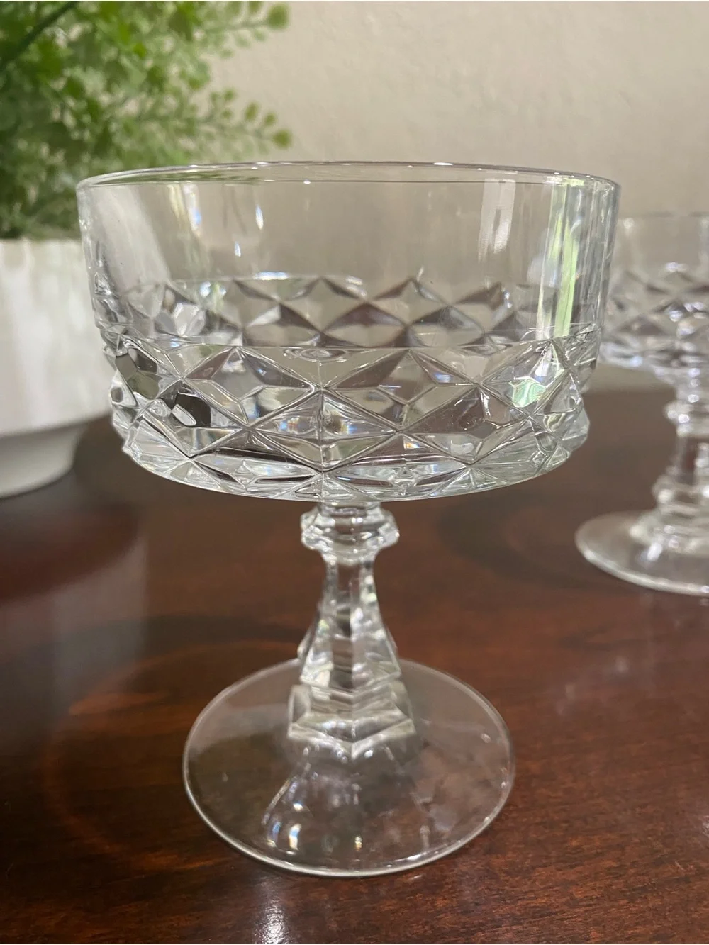 Vintage, Set of 4, Crystal D Argues Durand Coupes Diamond Pattern Made in France